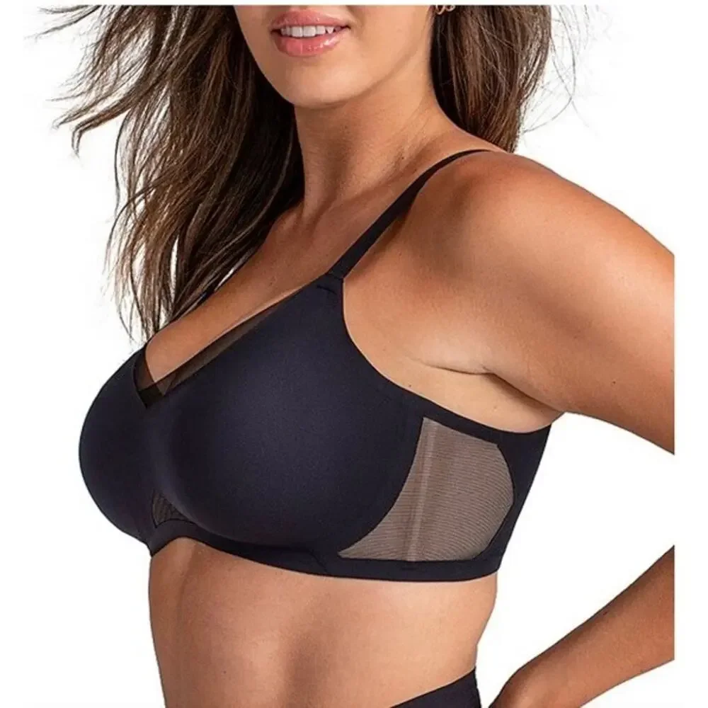 Honeylove 3X Bra‎ Crossover Black Wireless Mesh Comfort